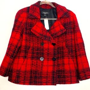 Talbots Black/Red Plaid Tweed Cropped Jacket sz 8